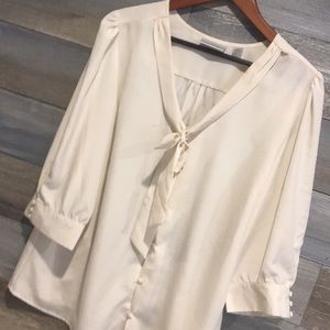 Pussy bow cream blouse, sz 14-16